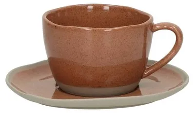 Produktbild von Pomax Primeval Tasse mit Untertasse aus Porzellan, Terrakotta, L 15,3 x B 13,4 x H 7,7 cm
