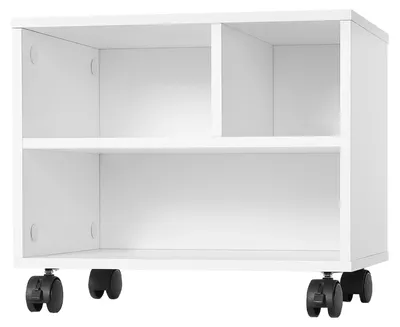 Image de Support pour imprimante mobile - Unité de rangement - 40 x 30 x 35 cm - 3 compartiments ouverts - Chariot à roulettes amovible - Avec roulettes - Blanc