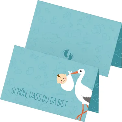 Produktbild von itenga 24x Tischkarten "Storch mit Baby / Schön dass du da bist" mint pastell