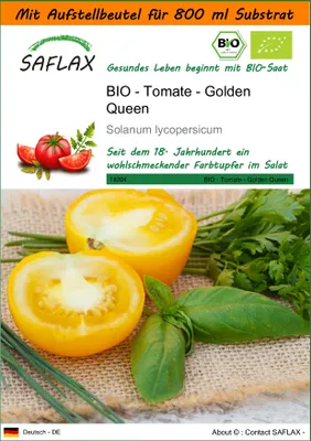 Produktbild von SAFLAX - Garden in the Bag - BIO - Tomate - Golden Queen - 15 Samen - Mit Anzuchtsubstrat im praktischen, selbst aufstellenden Beutel - Solanum lycopersicum