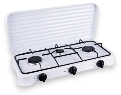 Image de Réchaud à gaz 3 feux avec couvercle pour le camping, 57 x 33 x H 10 cm