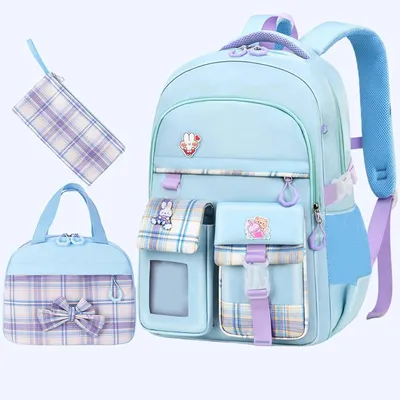 Produktbild von Rucksack für Mädchen, Schulranzen-Set mit Federmäppchen und Lunchbag, groß, leicht, für die Grundschule