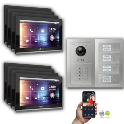 Produktbild von Goliath IP Video Türsprechanlage: 10-Zoll 8 Familienhaus,Zahlencode,Silber : 10 Zoll Schwarz : Aufputz Dose Monitor Farbe: 10 Zoll Schwarz Montage: Aufputz Dose