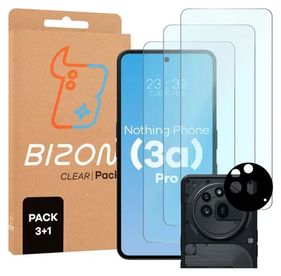 Produktbild von Bizon Clear 2 Pack 3x gehärtetes Glas + 1x Linsenschutz für Nothing Phone (3a) Pro