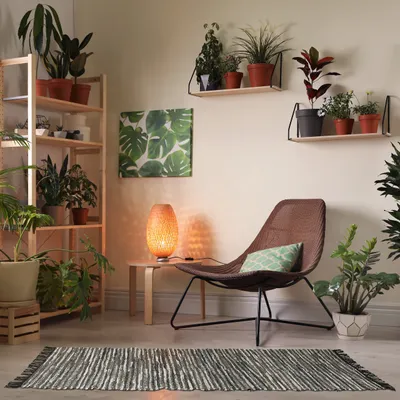 Produktbild von Relaxdays Flickenteppich, 80x200 cm, Baumwolle & Leder, Teppichläufer, Fransen, rutschfest, Fleckerlteppich, grün/beige