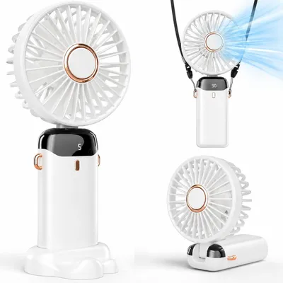 Produktbild von 3-in-1 Mini Handventilator,USB-Handyhalter-Lüfter Tragbarer,5 Geschwindigkeitsstufen,3200mAh Akku,90° Faltbarer,LED-Display,12H-laufzeiten,Leise