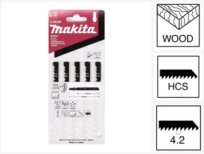 Obrázek produktu pro Makita A-86309, List pro přímočarou pilu, Dřevo, Vysokouhlíková ocel, Černá, 10 cm, 4,2 mm