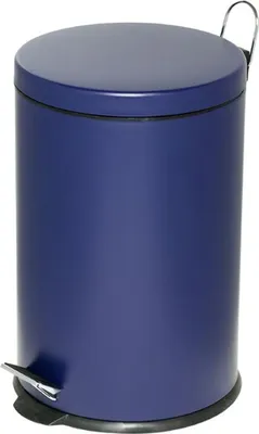 A blue pedal bin with a silver pedal and handle.