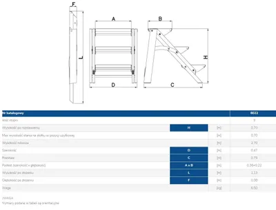 Immagine prodotto di Scala pieghevole 70 cm, 3 gradini - DR8022