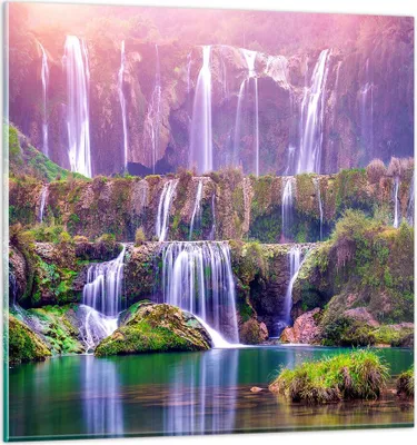 Produktbild von Bilder auf glas - Wasserfall Natur - 70x70cm - Glasbilder - Wandbilder - Kunstdruck - zum Aufhängen bereit - Wanddekoration aus Glas - Glas Bilder - Wandbild auf Glas - Einteilig - GAC70x70-3893