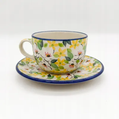 Produktbild von Tasse Handgefertigte Tasse mit Untertasse Bunzlauer Keramik UNIKAT 200 ml