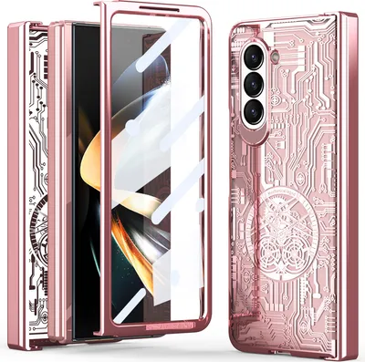 Image de Étui pour Samsung Galaxy Z Fold 5 étui galvanisé de luxe avec protection de la charnière et housse transparente avec film sur l'écran Rose gold