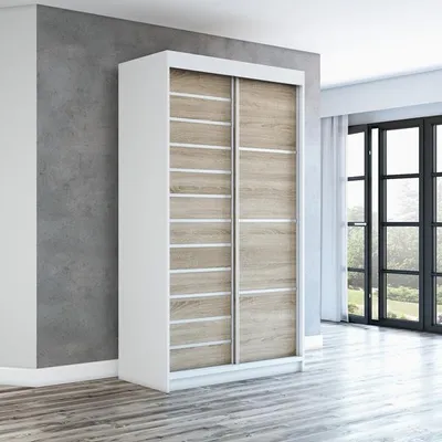 Produktbild von Schwebetürenschrank, 2-türig Schrank! Moderne Garderobe für Kleidung. Verschiedene Farben (Weiß, Schwarz, Somona) Kleiderschrank COLIN 120 cm