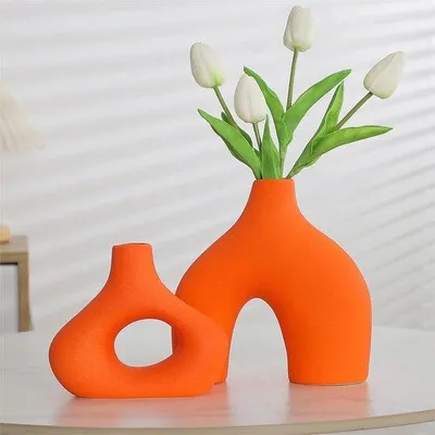 Image de Vase décoratif en acrylique rose, moderne, transparent, incassable, décoration rétro pour la chambre, le salon et le bureau
