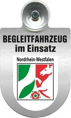 Produktbild von Einsatzschild mit Saugnapf - Begleitfahrzeug im Einsatz - incl. Regionenwappen 309457 Color - Region Nordrhein-Westfalen