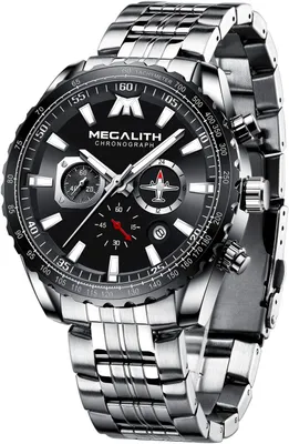 Produktbild von Große MEGALITH Herrenuhr 46mm Edelstahl Chronograph Analog Militärstil, wasserdicht mit Datum, leuchtende Zeiger,Designer Armbanduhr,Business Geschenk