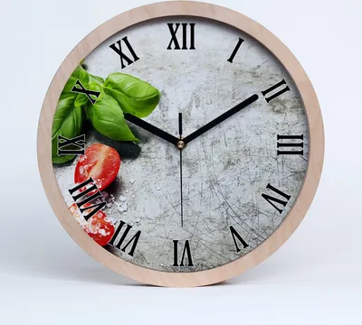 Produktbild von Holzuhr 20fi cm wanduhr - schwarze Spitzen - Tomaten und Basilikum
