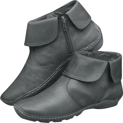 Produktbild von Ozmmyan Kurze Damenstiefel mit flachem Boden und seitlichem Reißverschluss und niedrigem Schaft aus Leder mit Reißverschluss für Damen