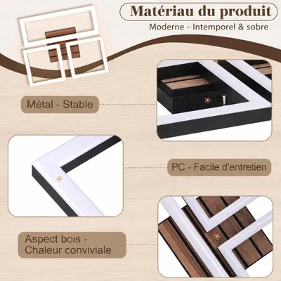 Image de ZMH, lampe de plafond LED, style rétro, 21W, idéale pour la cuisine, lampe de cuisine, couleur noire, également adaptée pour la chambre, le couloir, éclairage 3000K, lumière blanche chaude, forme rectangulaire, idéale pour le couloir, en bois, également adaptée pour le salon, Image générée par une IA