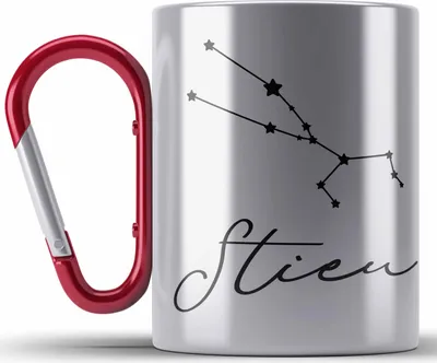 Produktbild von Trendation - Stier Sternzeichen Edelstahl Tasse Karabiner Geschenk Horoskop Tierkreiszeichen (Rot)