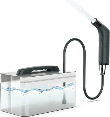 A portable electric bidet with a water tank and a spray nozzle.