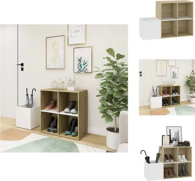 Produktbild von vidaXL Flur-Schuhschrank Weiß Sonoma Eiche 105x35,5x70cm Holzwerkstoff -  Schuhregale & -schränke