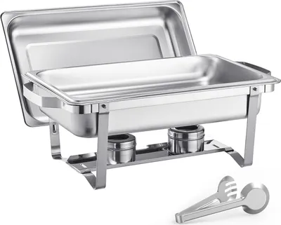 Image de SucceBuy Set de buffet rectangulaire (8 Qt, pack de 6) avec poêles pleine grandeur en acier inoxydable
