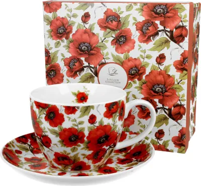 Produktbild von DUO FLORAL Jumbobecher 470 ml LINA mit Untertasse, New Bone China Porzellan