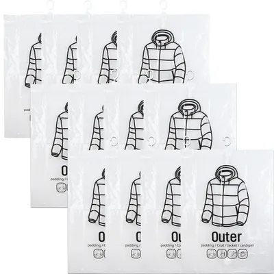 Produktbild von 12er-Set Vakuum-Beutel mit Kleiderhaken, 67 x 90 cm: Ein effiziente Kleiderhülle für Bettwäsche & Kleidung - Schützen Sie Ihre Textilien