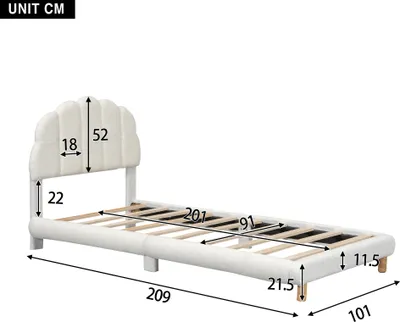 Immagine prodotto di okwish letto imbottito con materasso 90 x 200 cm con rete e testiera, letto in velluto per bambini e ragazzi, bianco