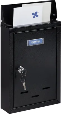 Immagine prodotto di Cassetta postale Relaxdays con targhetta identificativa, in metallo, con 2 chiavi, cassetta postale stretta, A x L x P: 30,5 x 21 x 7 cm, nera