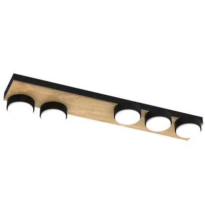 Image de Spot Sema noir avec bois clair, 5 x GX53 x 15 W, dimensions du boîtier : 6 x 60 x 16 cm, IP20, Luminex