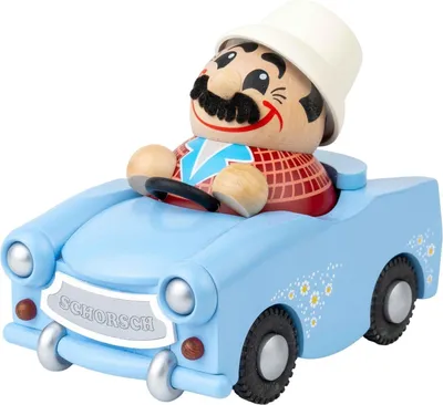Produktbild von Udo im Trabi - Kugelräucherfigur (10cm) Räuchermann von Seiffener Volkskunst
