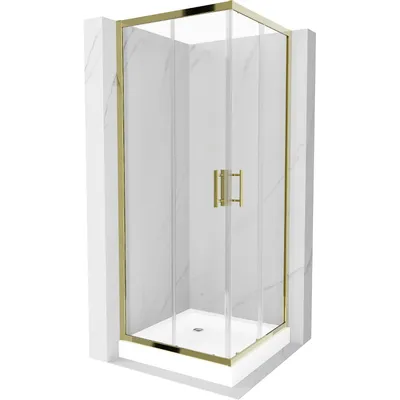 Obrázek produktu pro Mexen Rio čtvercový sprchový kout 80 x 80 cm, Průhledné, Zlatá + sprchová vanička Rio, Bílá - 860-080-080-50-00-4510