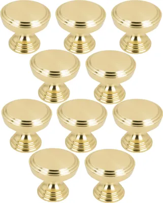 Obrázek produktu pro sada 10 kulatých nábytkových knoflíků z matného hliníku ve zlaté barvě, elegantní design pro skříně a zásuvky, odolné a stylové.