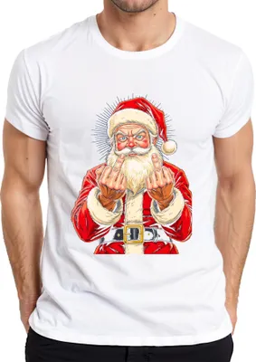 Immagine prodotto di Maglietta da uomo Babbo Natale sfrontato con dito medio sarcastico, regalo divertente, bianco, L