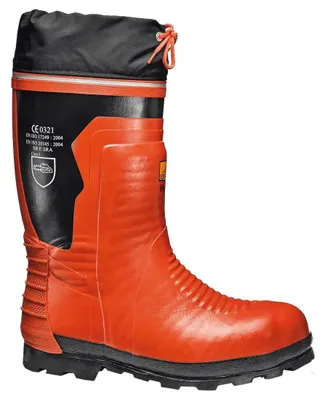 Image de Bottes de sécurité Sir Safety FORESTIER en caoutchouc avec protection contre les coupures de tronçonneuse et embout en acier, rouge, taille 39, rouge