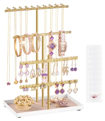 Produktbild von SONGMICS Schmuckständer, Schmuckhalter, Metallrahmen, Schmucktablett Samt, Schmuckaufbewahrung für Halsketten Armbänder Ohrringe Ohrstecker Ringe