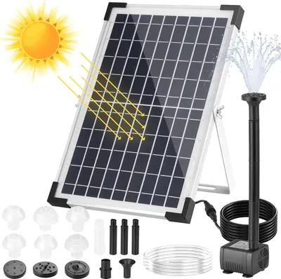 Zdjęcie produktu dla Solarna pompa do oczka wodnego - Pompa fontannowa - 12 W - 500 l/h - Zatapialna - Wąż 1 m - 9 dysz