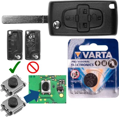 Produktbild von Repair Reparatur Satz Autoschlüssel Funk Fernbedienung Austausch Gehäuse mit 4 Tasten + VA2 Rohling + Batterie kompatibel mit Peugeot 807 1007