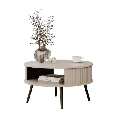 Produktbild von IVY Couchtisch Rund Beige, Ø76 cm, 44 cm Höhe, mit Ablagefläche und geriffelten Seiten
