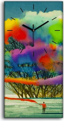 Produktbild von Küche Wohnzimmer Wand Leinwand Uhr 30x60 Malerei Abstrakte Kunst Baum Bunt - schwarze Hände