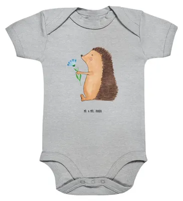 Produktbild von Mr. & Mrs. Panda Strampler Igel Blumen 12. - 18. Monat - Heather Grey - Geschenk, strampelanzug, Baby, Krankheit, Genesungswünsche, baumwoll, Lustige Sprüche, Kurzarmbody