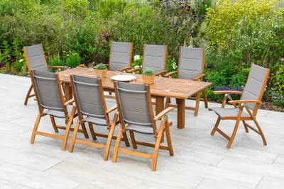 Produktbild von Merxx Gartenmöbelset "Acapulco" 9tlg. - Akazie mit Textilbespannung grau - 50121-309