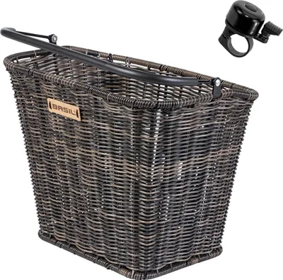 Produktbild von Basil BREMEN Lenkerkorb Fahrradkorb Rattan-Look Kunststoff in Dunkelbraun inkl. 1 Fahrradklingel