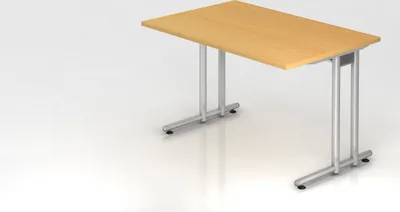 Produktbild von Schreibtisch Mauno | Buche | BxT 120x80cm | Arbeitshöhe 72cm | höhenjustierbar 0-10 mm | C-Fuß-Gestell Silber | Rechteckform