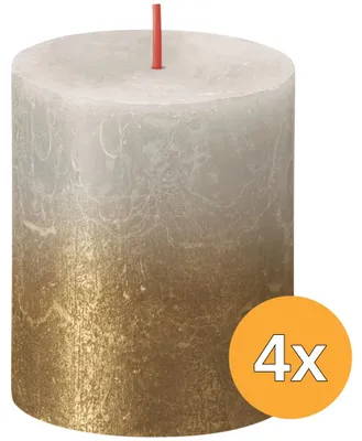Productafbeelding van 4x Bolsius Fading Metallic Rustiekkaars 80/68 Sandygrey + Gold (1 stuk)
