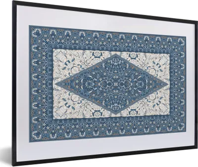 Produktbild von MuchoWow® Gerahmtes Poster Teppich - Perserteppich - Blau 60x40 cm - Poster mit Schwarzem Bilderrahmen Wandposter Rahmen Foto Bilder - Schlafzimmer - Plakat in Rahmen - Drucken