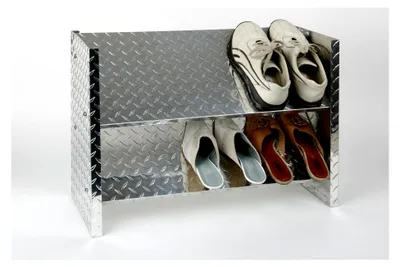 Produktbild von Schuhregal aus Aluminium, 48 x 60 x 26 cm, für 6 Paar, 2 Böden, glänzend
