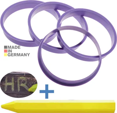 Produktbild von 4X Zentrierringe 74,1 x 72,6 mm Lila Felgen Ringe + 1x Reifen Kreide Fett Stift